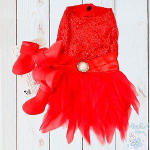 NWT CHRISTMAS HOLIDAY CUTE COSTUME DOG PUPPY PET DRESS CLOTHES & DOG BOOTIES